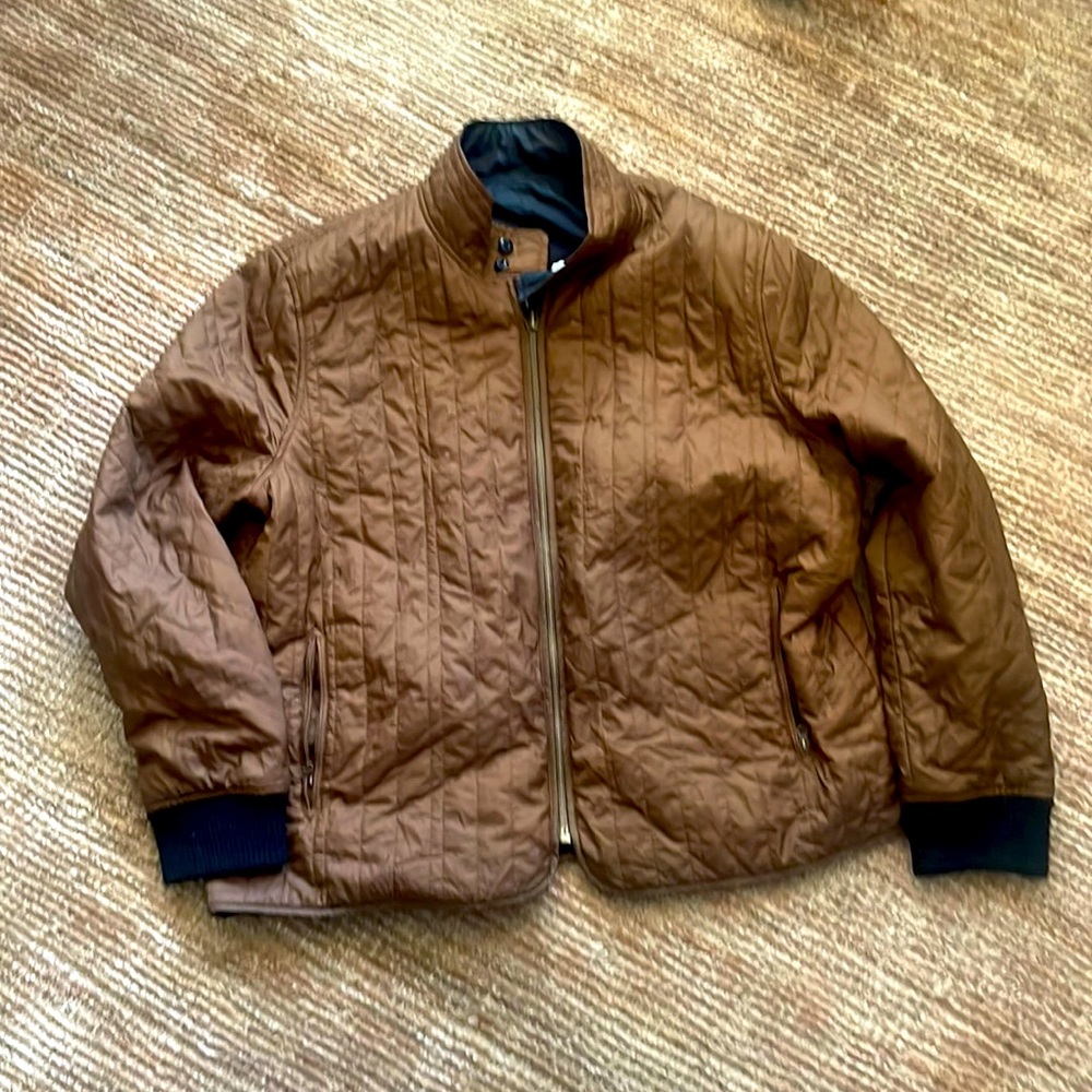 Billy Reid reversible quilted bomber jacket w/ spider patch
